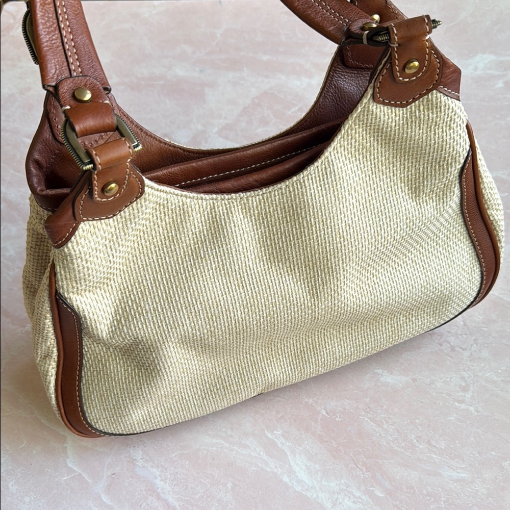 Vintage Cole Haan Brown Leather and Linen Women's Shoulder Bag - Picture 14 of 16